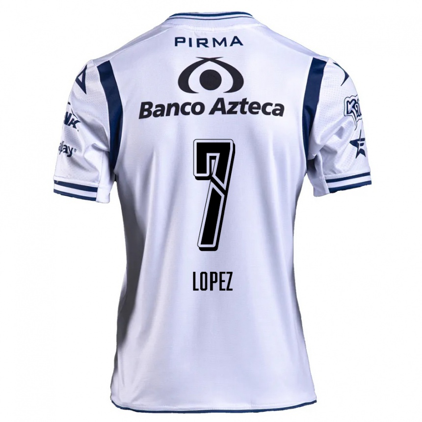 Kids Football Viridiana López #7 White Navy Blue Home Jersey 2024/25 T-Shirt