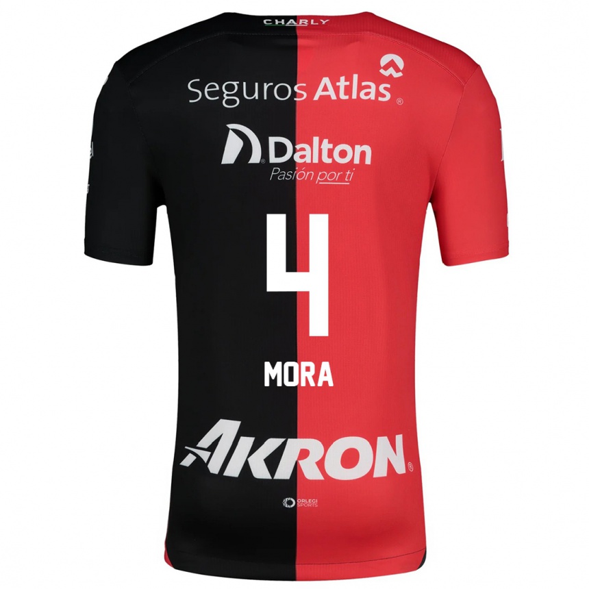 Kids Football Adrián Mora #4 Red Black Home Jersey 2024/25 T-Shirt