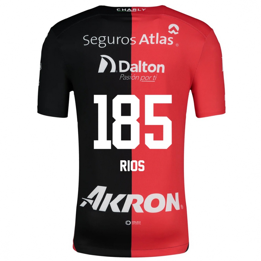 Kids Football Víctor Ríos #185 Red Black Home Jersey 2024/25 T-Shirt