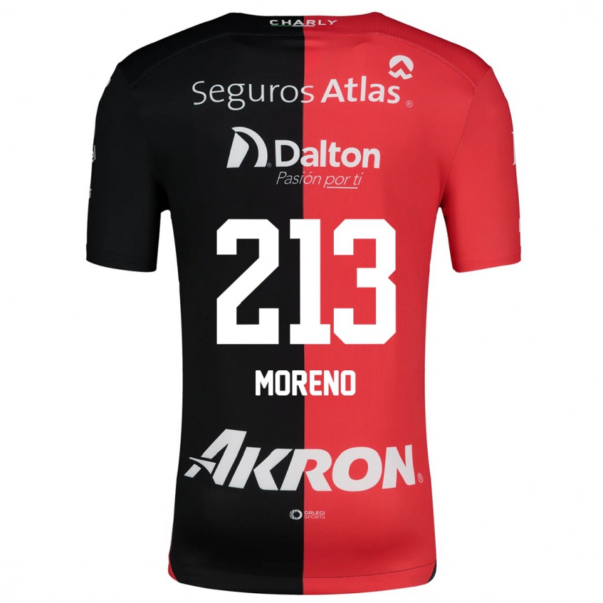 Kids Football Eduardo Moreno #213 Red Black Home Jersey 2024/25 T-Shirt