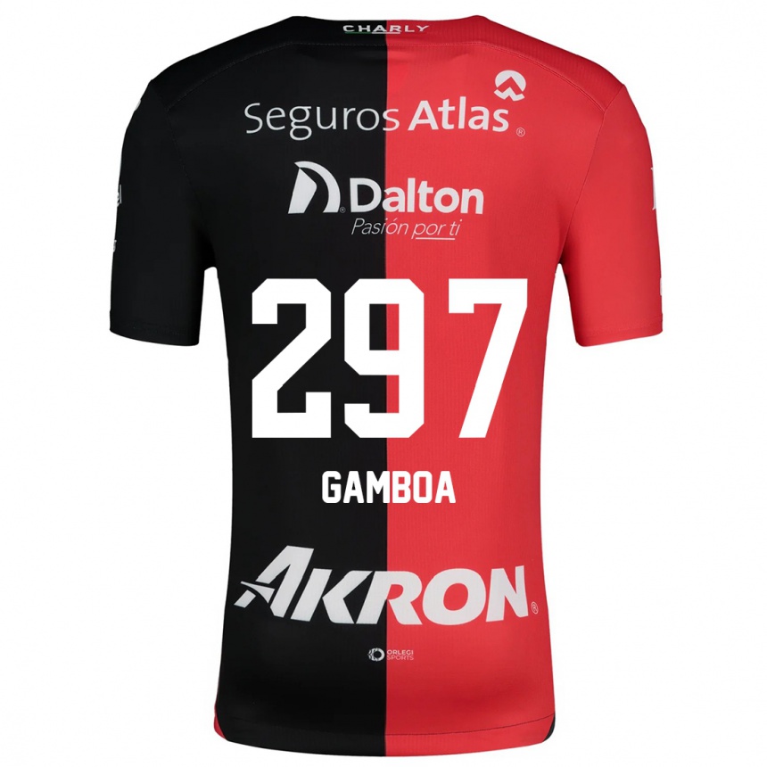 Kids Football Luis Gamboa #297 Red Black Home Jersey 2024/25 T-Shirt