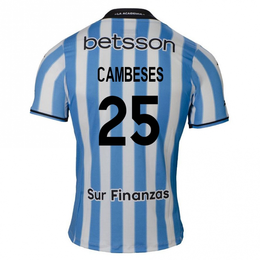 Kids Football Facundo Cambeses #25 Blue White Black Home Jersey 2024/25 T-Shirt