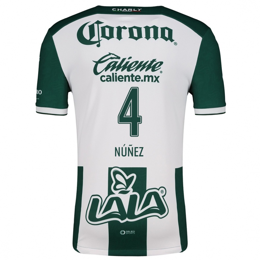 Kids Football Santiago Núñez #4 Green White Home Jersey 2024/25 T-Shirt