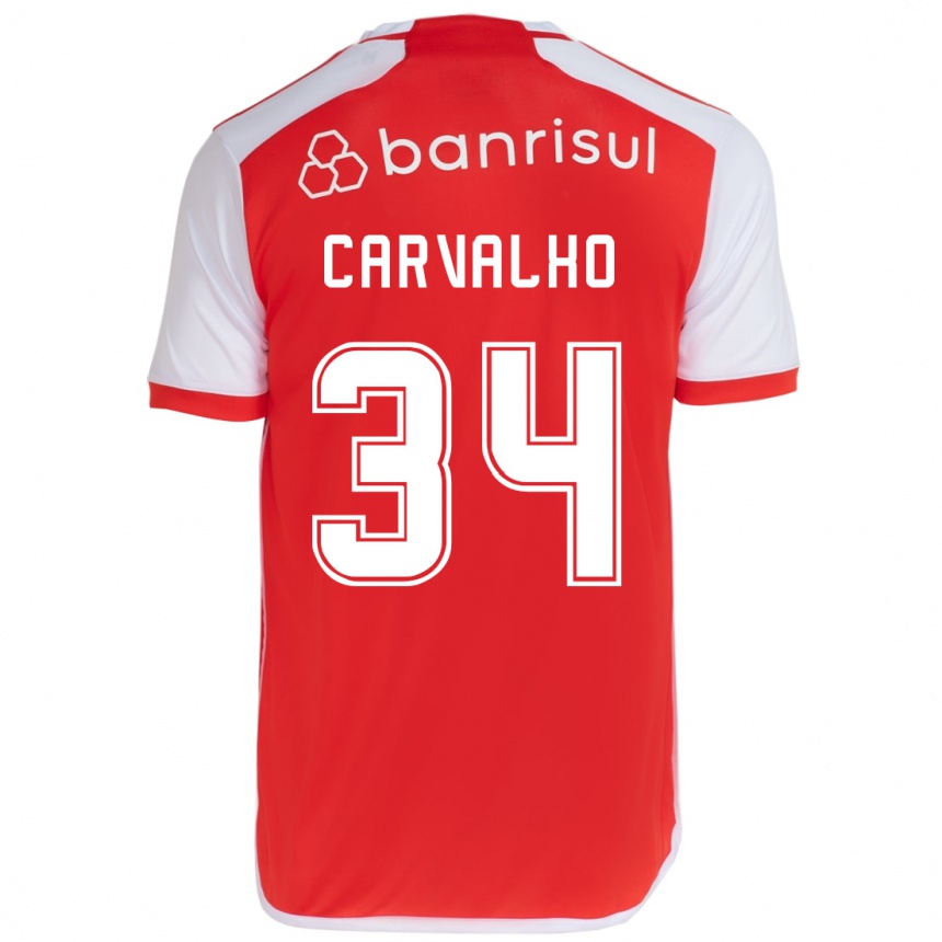 Kids Football Gabriel Carvalho #34 Red White Home Jersey 2024/25 T-Shirt