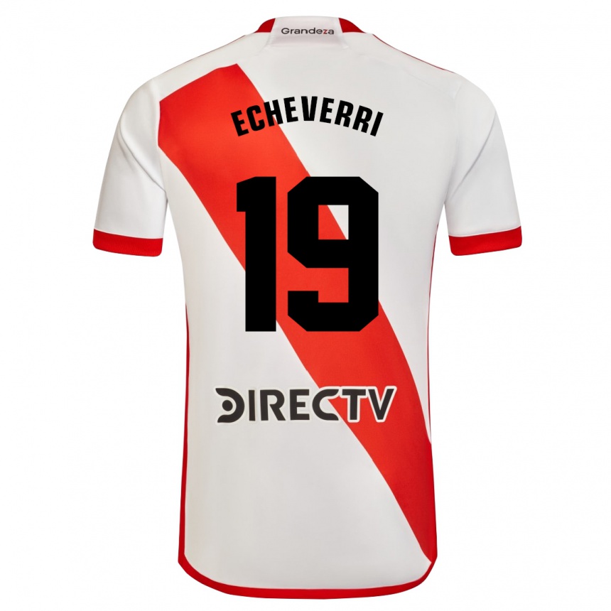 Kids Football Claudio Echeverri #19 White Red Home Jersey 2024/25 T-Shirt