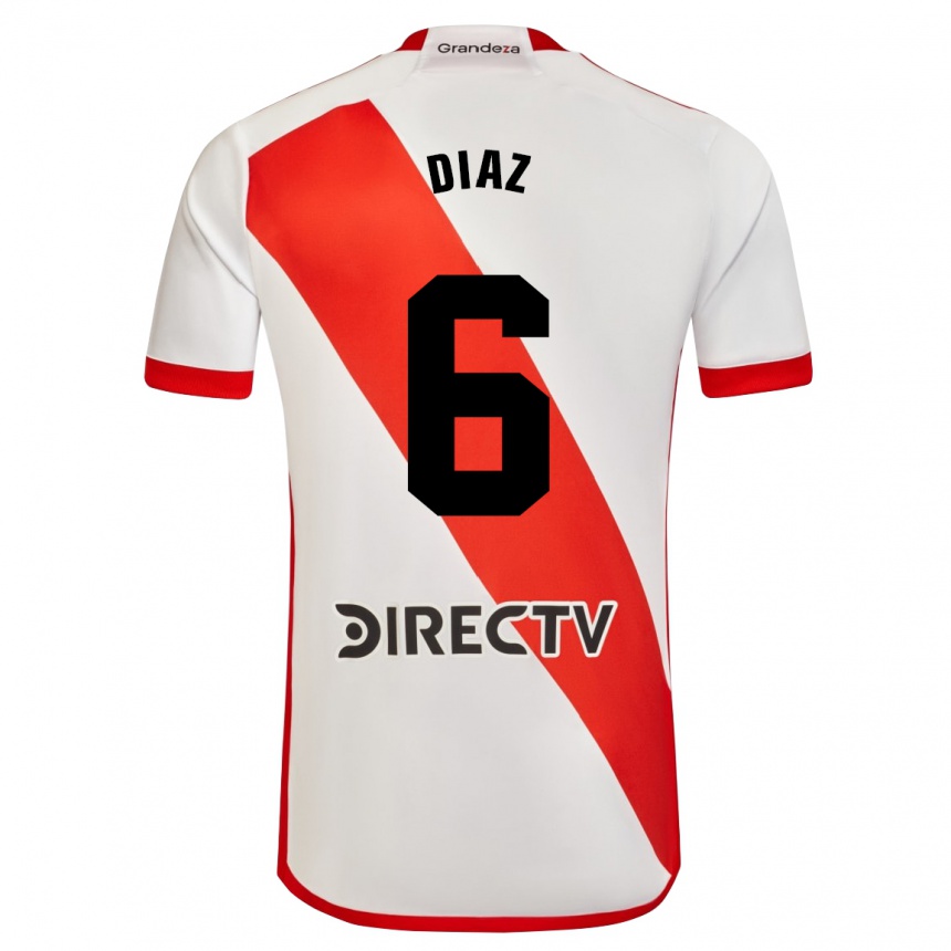 Kids Football Milagros Díaz #6 White Red Home Jersey 2024/25 T-Shirt