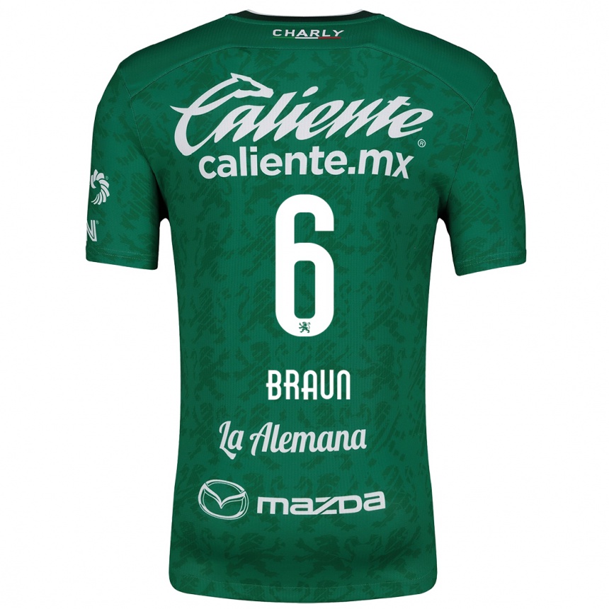 Kids Football Sophia Braun #6 Green White Home Jersey 2024/25 T-Shirt