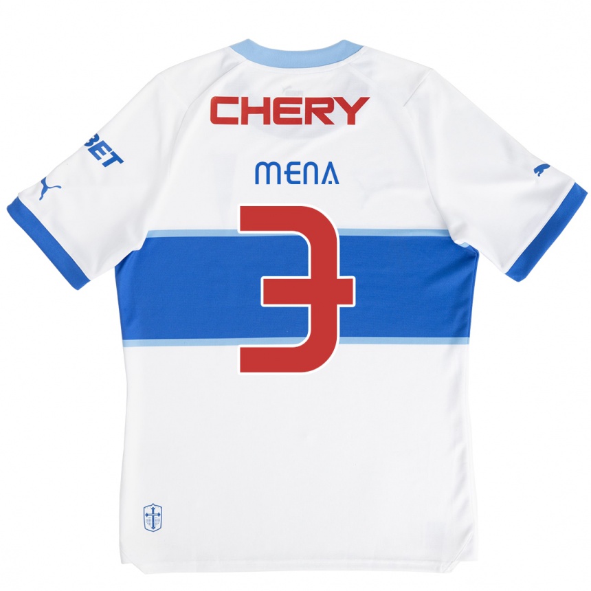 Kids Football Eugenio Mena #3 White Blue Home Jersey 2024/25 T-Shirt