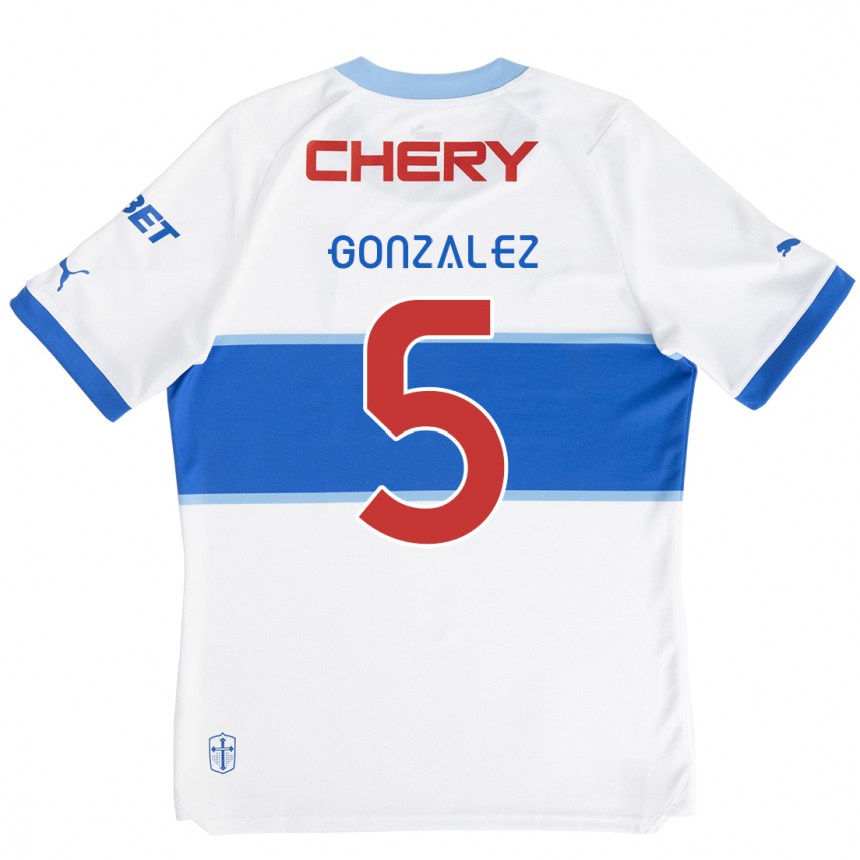 Kids Football Daniel González #5 White Blue Home Jersey 2024/25 T-Shirt