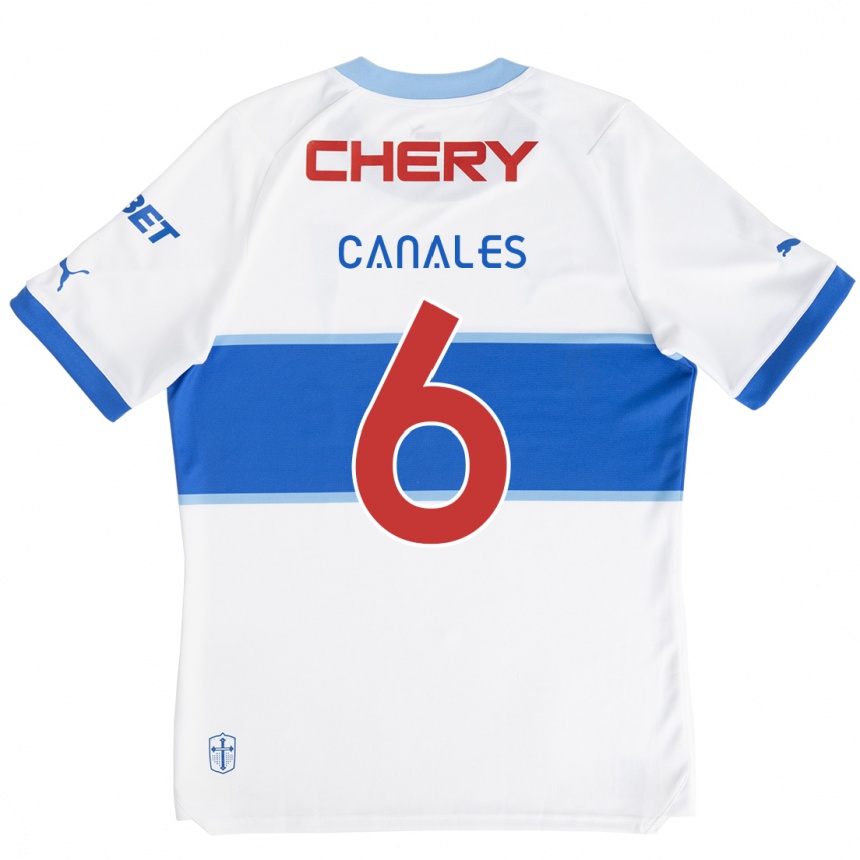 Kids Football Alfred Canales #6 White Blue Home Jersey 2024/25 T-Shirt