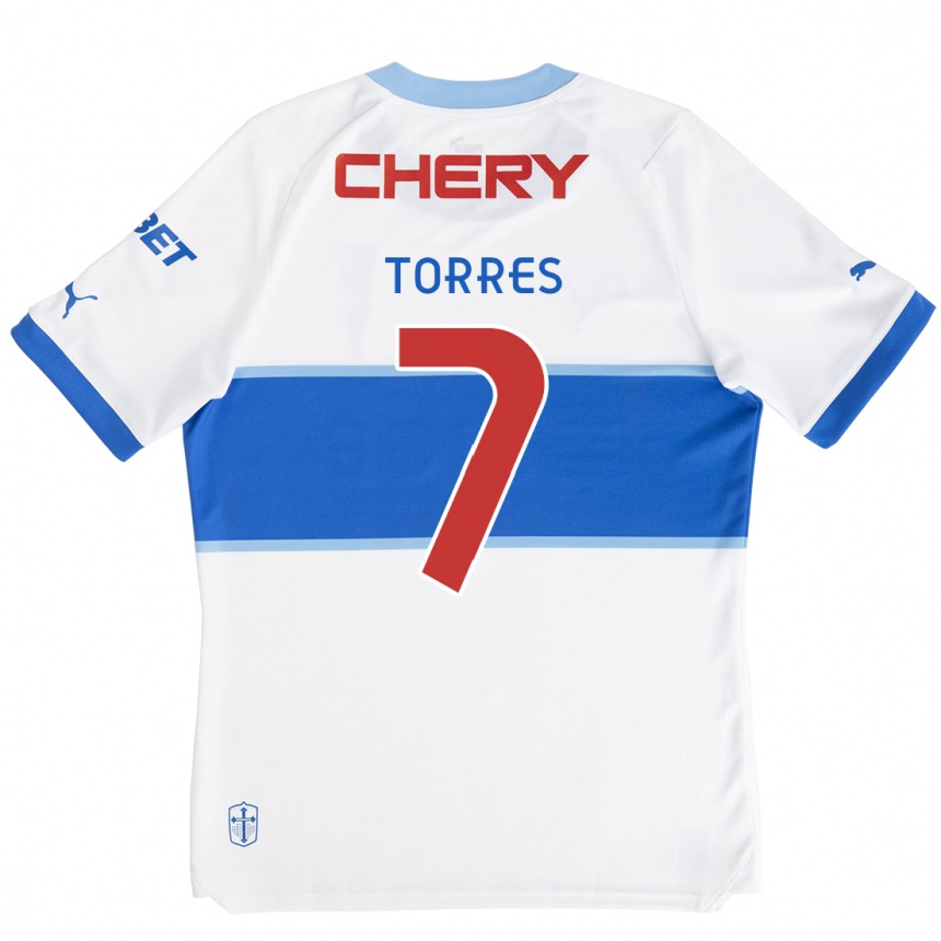 Kids Football Joaquín Torres #7 White Blue Home Jersey 2024/25 T-Shirt