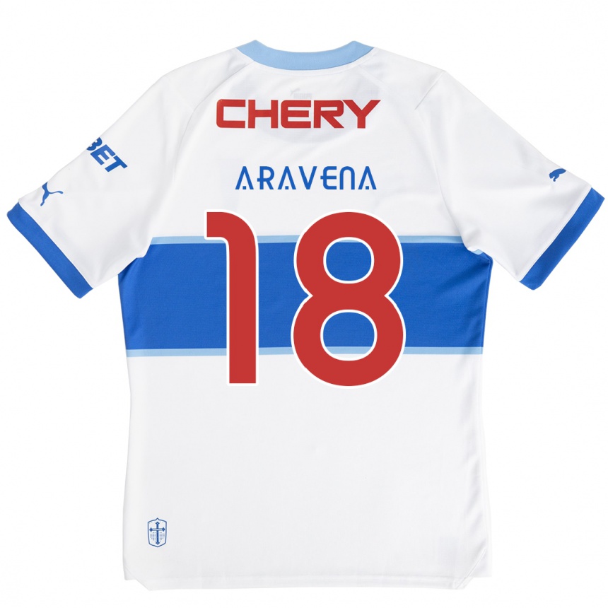 Kids Football Alexander Aravena #18 White Blue Home Jersey 2024/25 T-Shirt