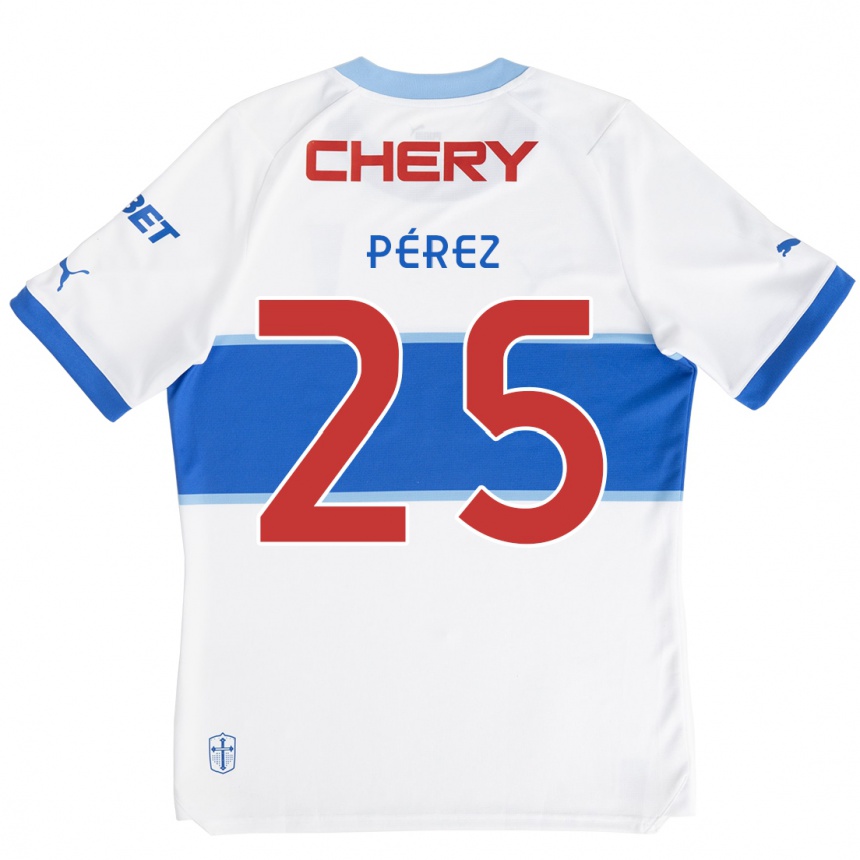 Kids Football Sebastián Pérez #25 White Blue Home Jersey 2024/25 T-Shirt