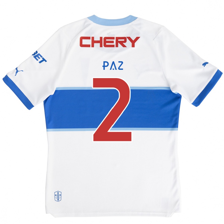 Kids Football Nehuén Paz #2 White Blue Home Jersey 2024/25 T-Shirt