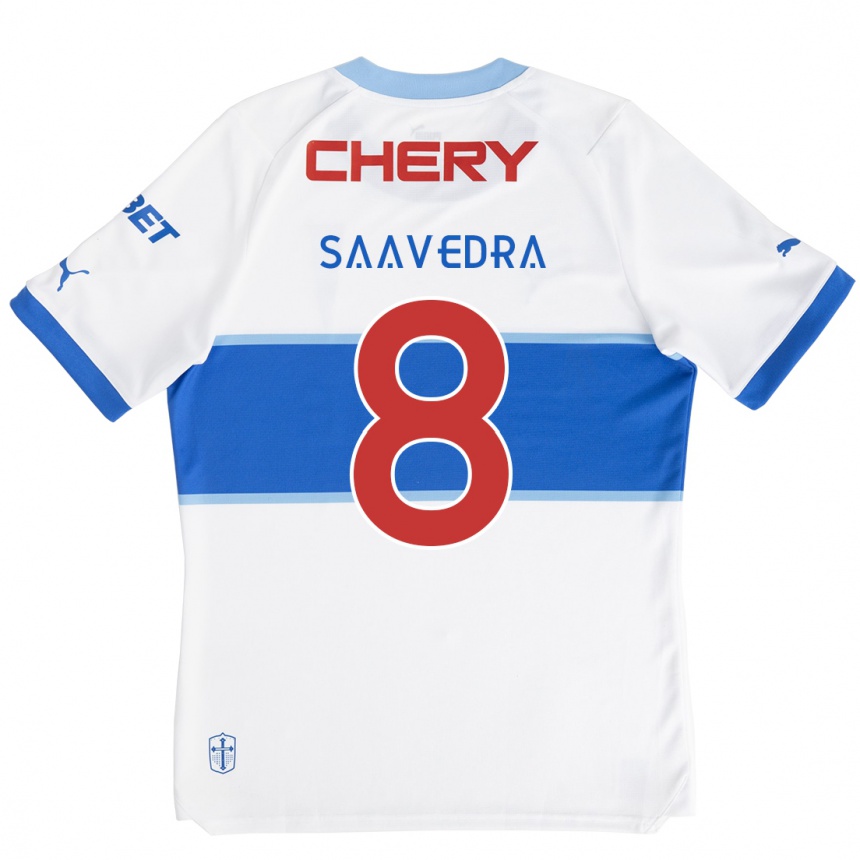 Kids Football Ignacio Saavedra #8 White Blue Home Jersey 2024/25 T-Shirt