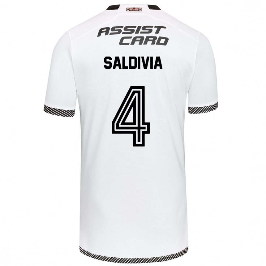 Kids Football Alan Saldivia #4 White Black Home Jersey 2024/25 T-Shirt