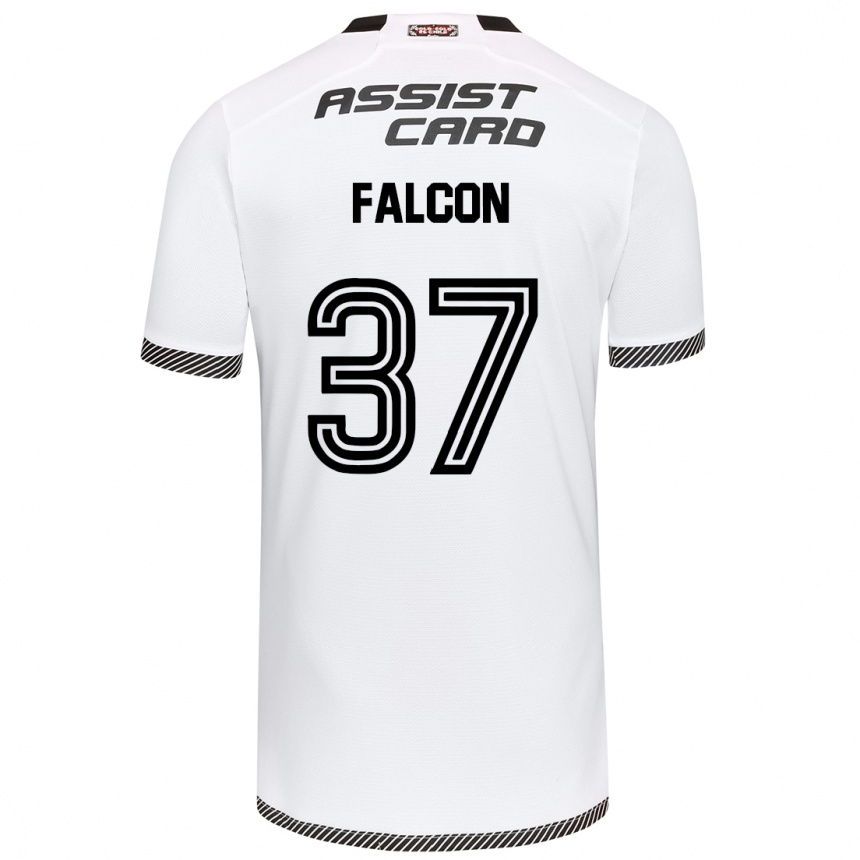 Kids Football Maximiliano Falcón #37 White Black Home Jersey 2024/25 T-Shirt