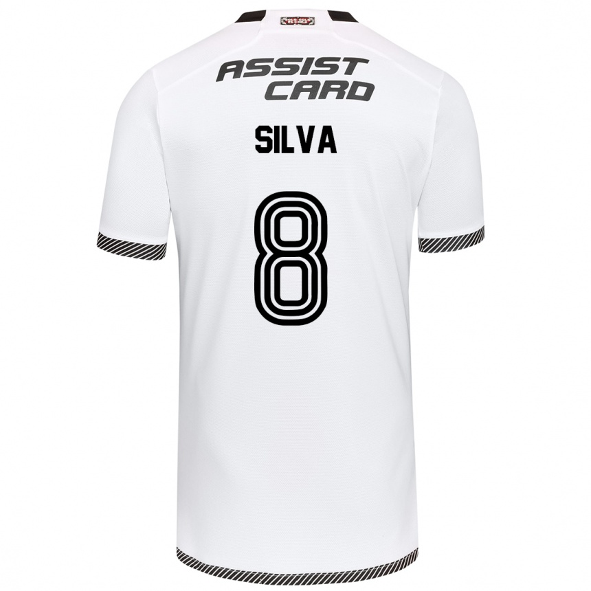 Kids Football Bastián Silva #8 White Black Home Jersey 2024/25 T-Shirt