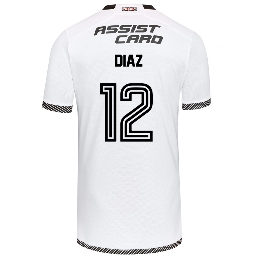 Kids Football Javiera Díaz #12 White Black Home Jersey 2024/25 T-Shirt