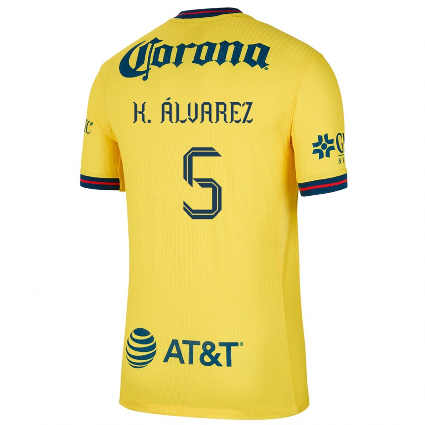 Kids Football Kevin Álvarez #5 Yellow Blue Home Jersey 2024/25 T-Shirt