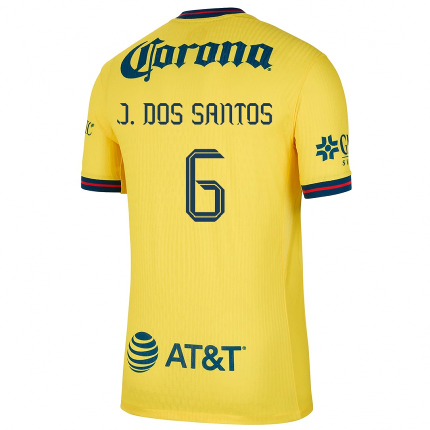 Kids Football Jonathan Dos Santos #6 Yellow Blue Home Jersey 2024/25 T-Shirt