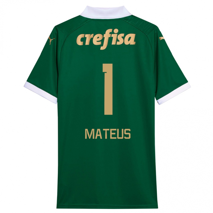 Kids Football Mateus #1 Green White Home Jersey 2024/25 T-Shirt