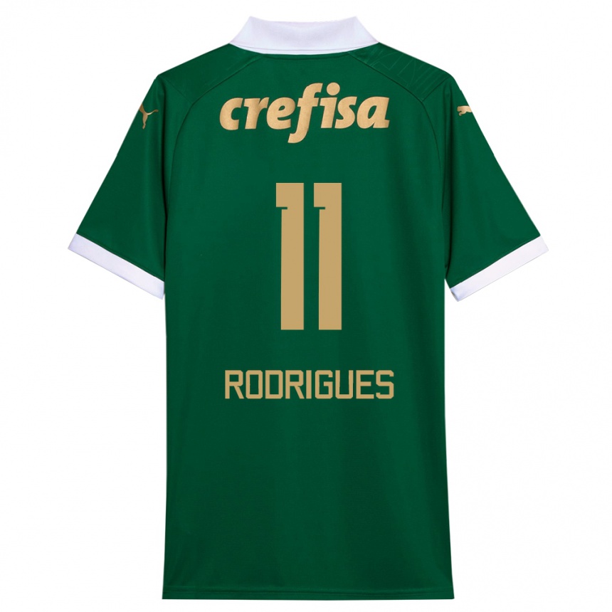 Kids Football Bruno Rodrigues #11 Green White Home Jersey 2024/25 T-Shirt