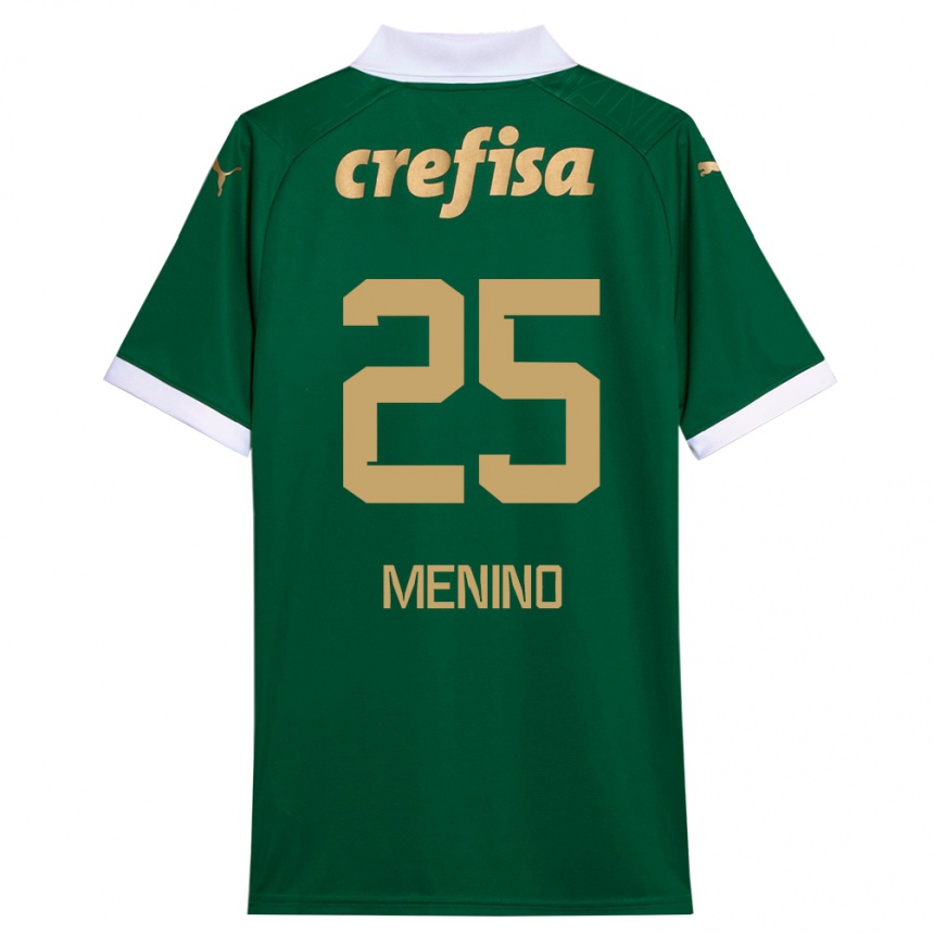 Kids Football Gabriel Menino #25 Green White Home Jersey 2024/25 T-Shirt