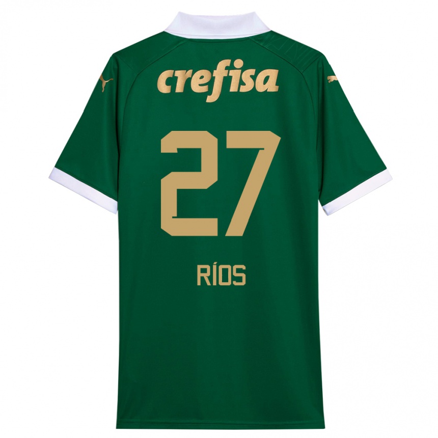 Kids Football Richard Ríos #27 Green White Home Jersey 2024/25 T-Shirt