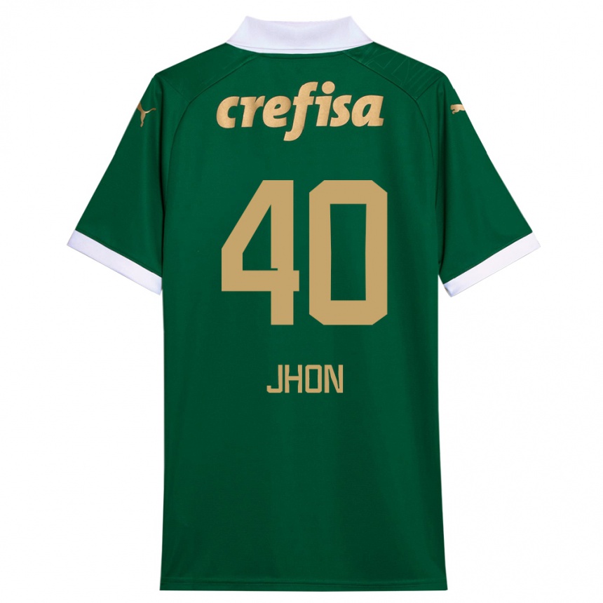 Kids Football Jhon Jhon #40 Green White Home Jersey 2024/25 T-Shirt