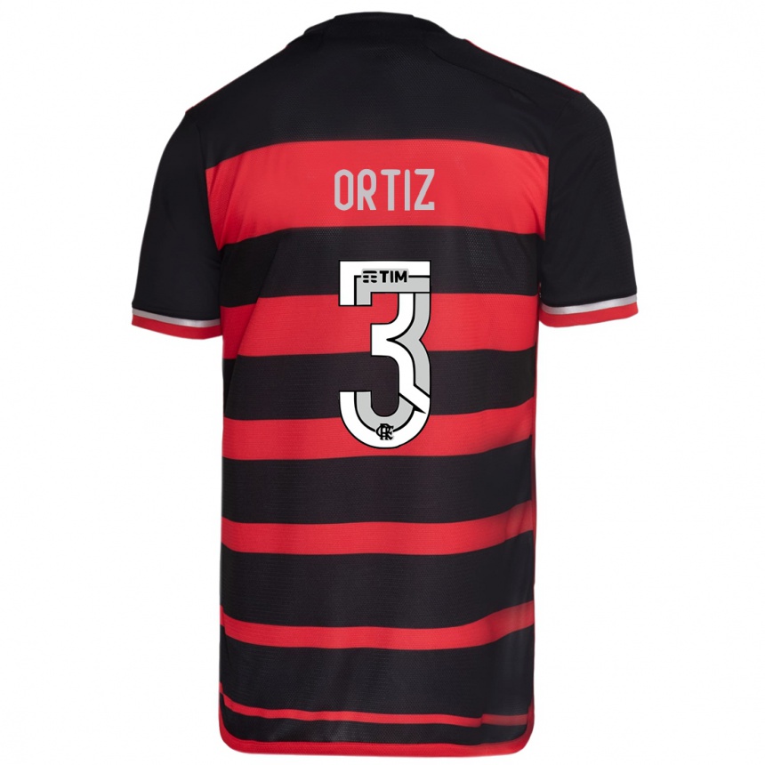 Kids Football Léo Ortiz #3 Red Black Home Jersey 2024/25 T-Shirt