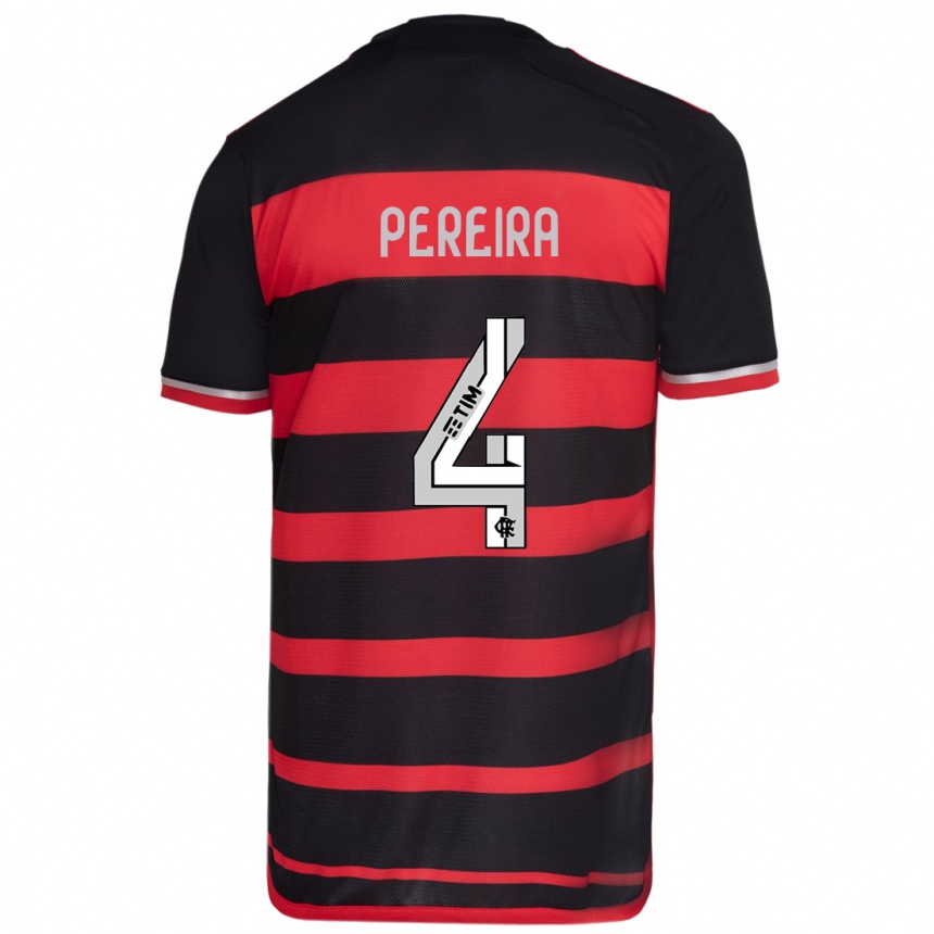 Kids Football Léo Pereira #4 Red Black Home Jersey 2024/25 T-Shirt