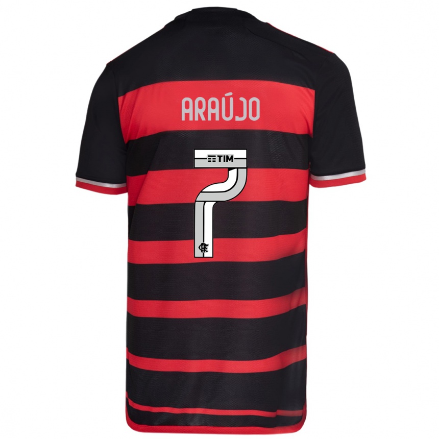 Kids Football Luiz Araújo #7 Red Black Home Jersey 2024/25 T-Shirt