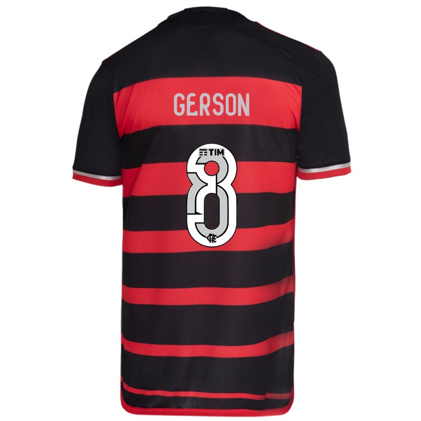 Kids Football Gerson #8 Red Black Home Jersey 2024/25 T-Shirt