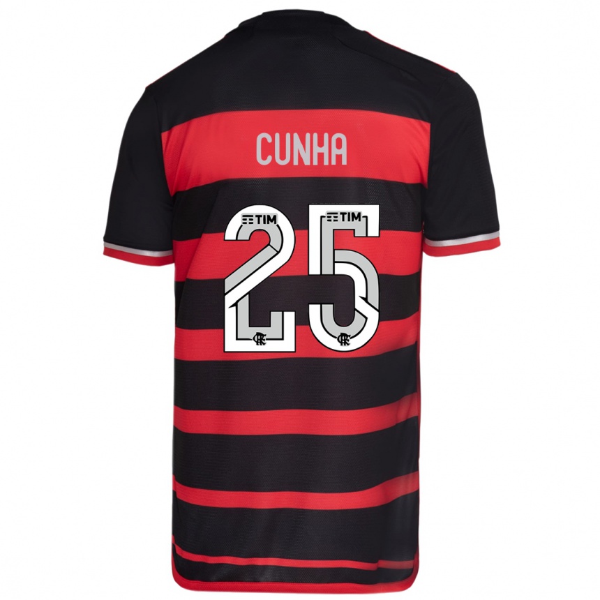 Kids Football Matheus Cunha #25 Red Black Home Jersey 2024/25 T-Shirt