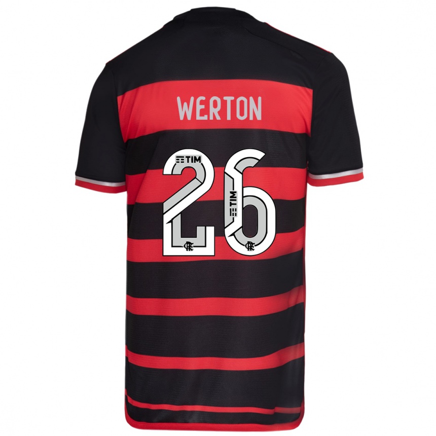 Kids Football Werton #26 Red Black Home Jersey 2024/25 T-Shirt