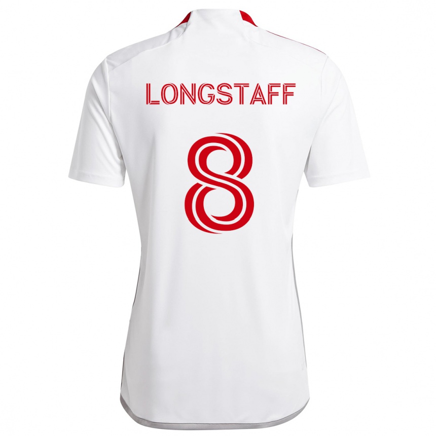 Kids Football Matty Longstaff #8 White Red Away Jersey 2024/25 T-Shirt