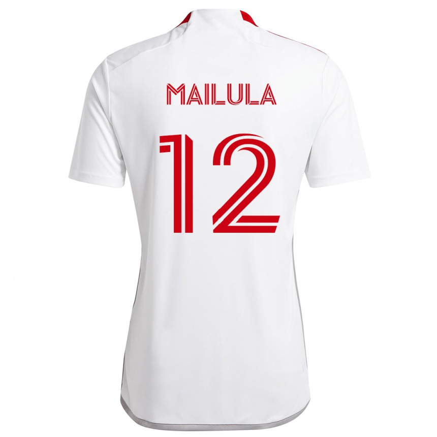 Kids Football Cassius Mailula #12 White Red Away Jersey 2024/25 T-Shirt