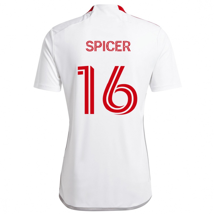 Kids Football Tyrese Spicer #16 White Red Away Jersey 2024/25 T-Shirt