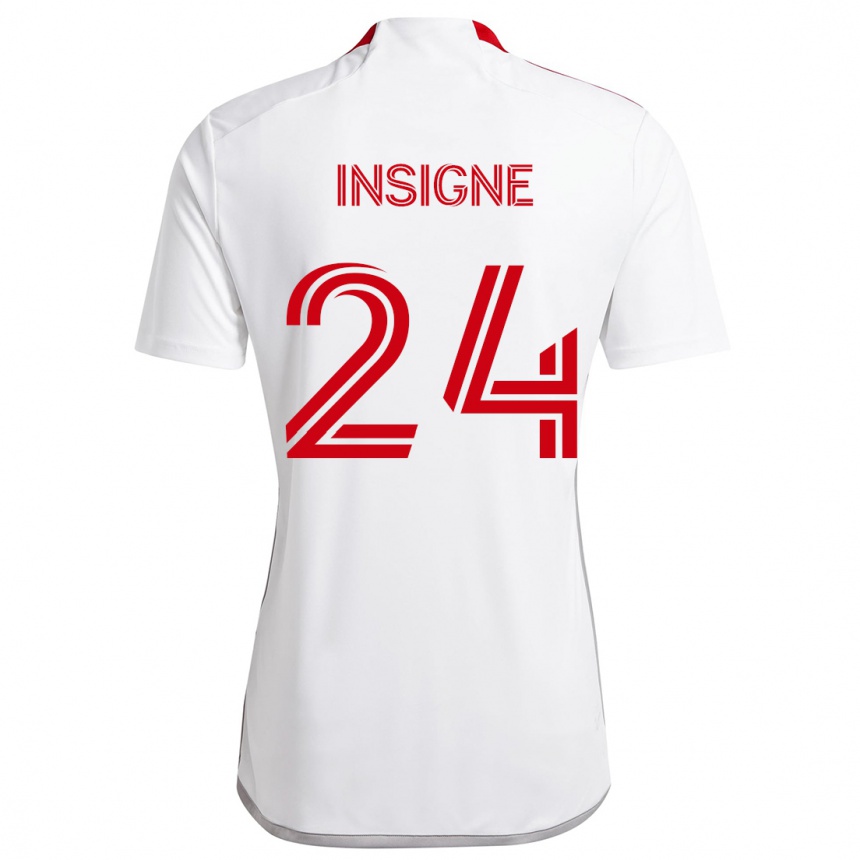 Kids Football Lorenzo Insigne #24 White Red Away Jersey 2024/25 T-Shirt