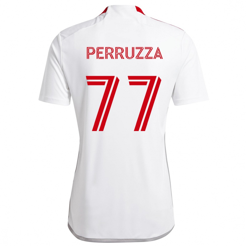 Kids Football Jordan Perruzza #77 White Red Away Jersey 2024/25 T-Shirt