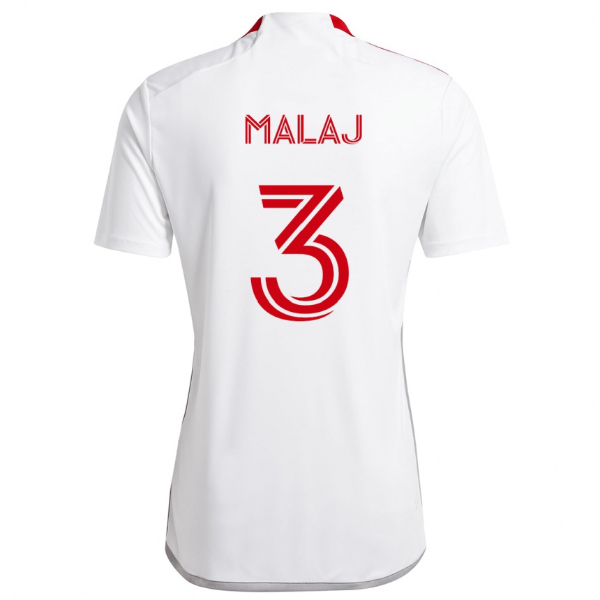 Kids Football Albert Malaj #3 White Red Away Jersey 2024/25 T-Shirt