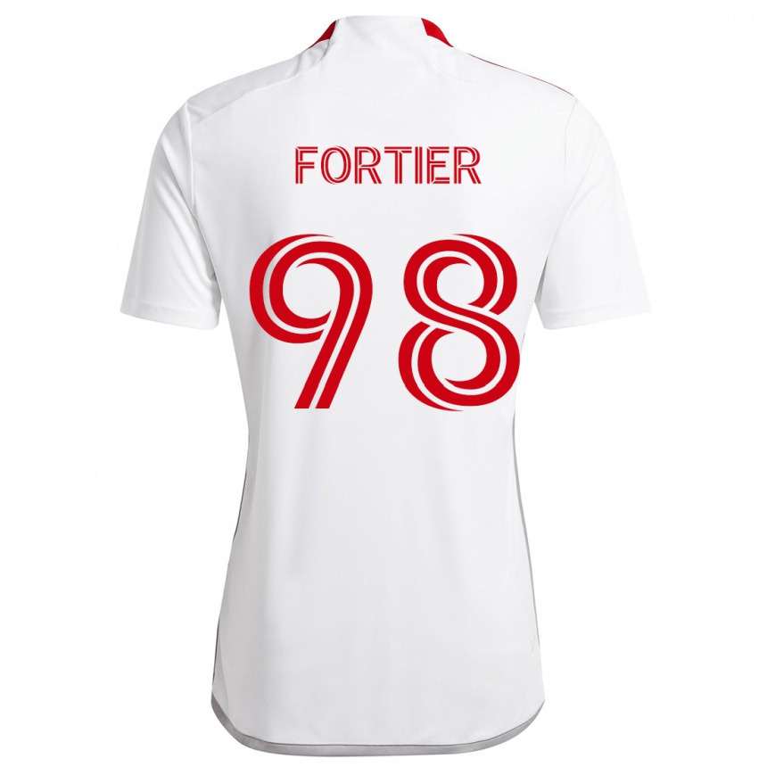 Kids Football Kristjan Fortier #98 White Red Away Jersey 2024/25 T-Shirt