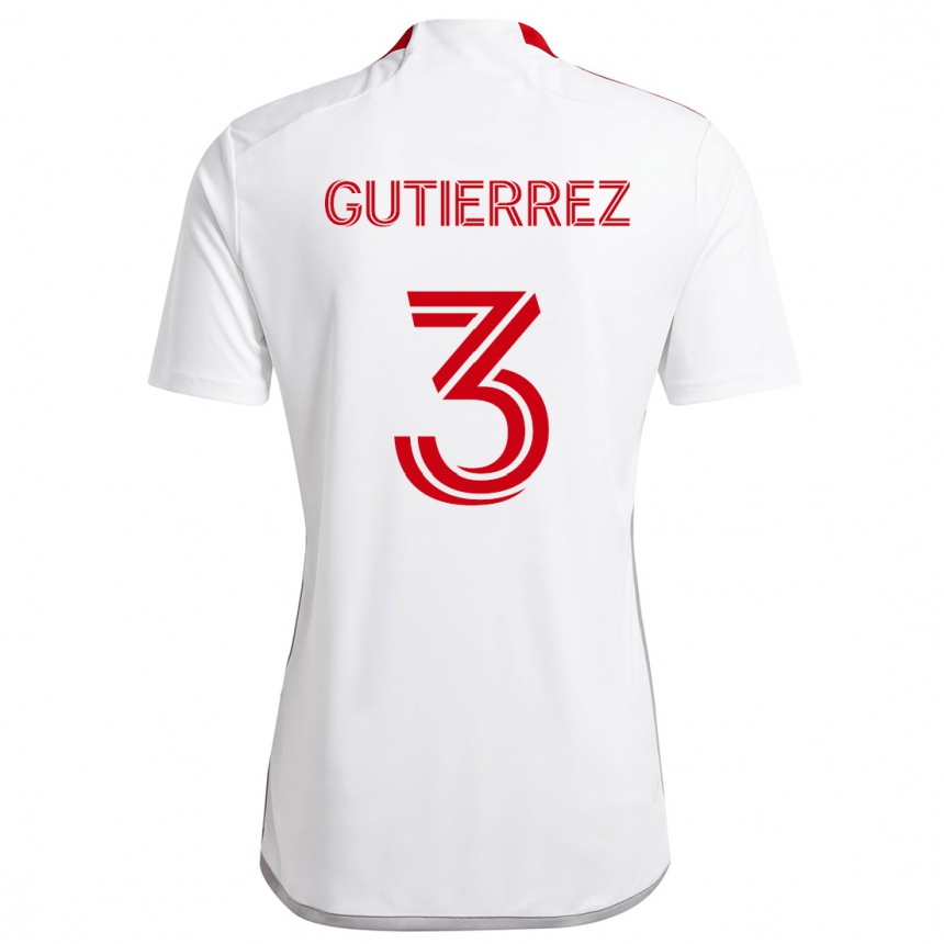 Kids Football Cristián Gutiérrez #3 White Red Away Jersey 2024/25 T-Shirt