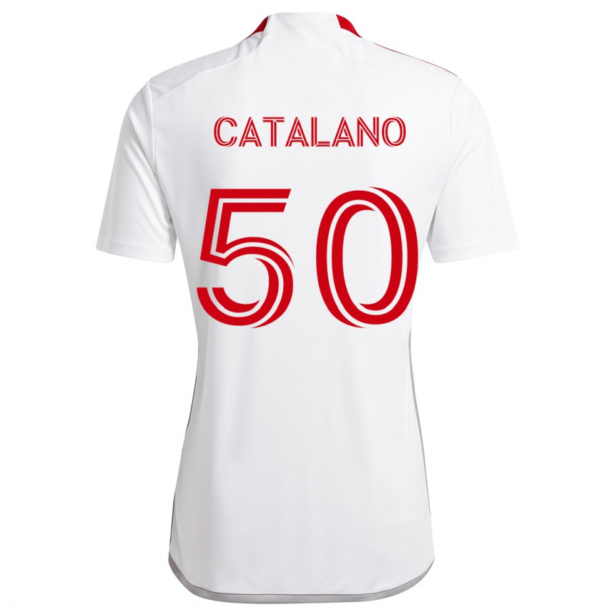 Kids Football Gianluca Catalano #50 White Red Away Jersey 2024/25 T-Shirt