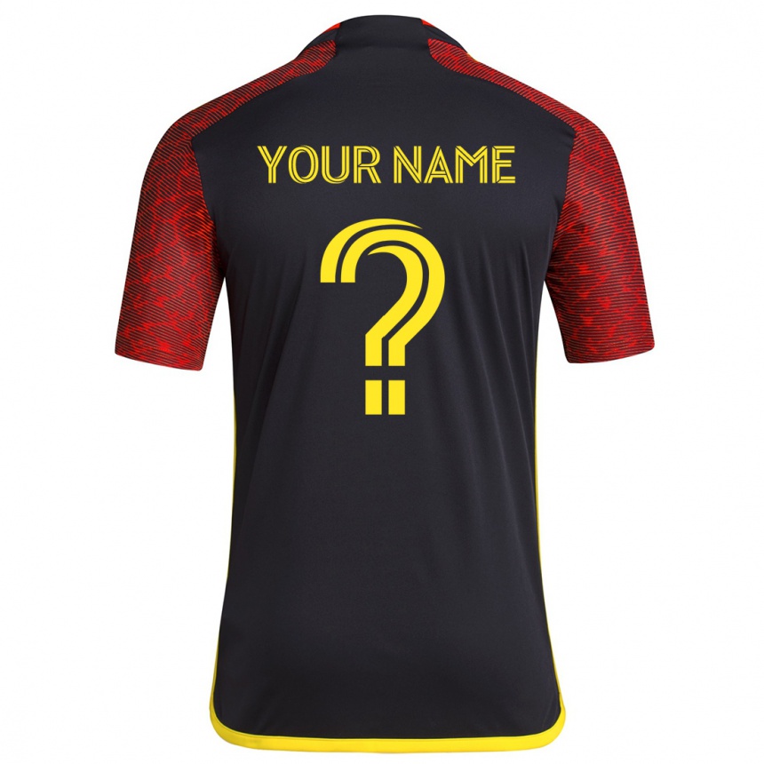 Kids Football Your Name #0 Red Black Away Jersey 2024/25 T-Shirt