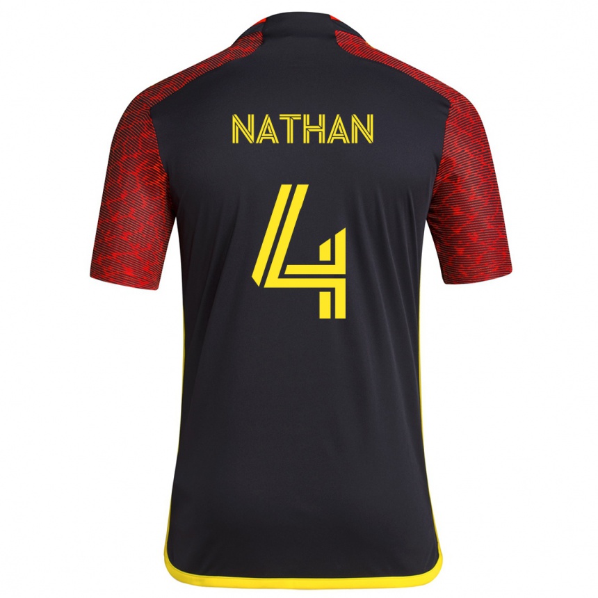 Kids Football Nathan #4 Red Black Away Jersey 2024/25 T-Shirt