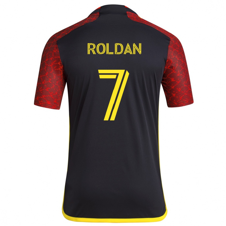 Kids Football Cristian Roldán #7 Red Black Away Jersey 2024/25 T-Shirt