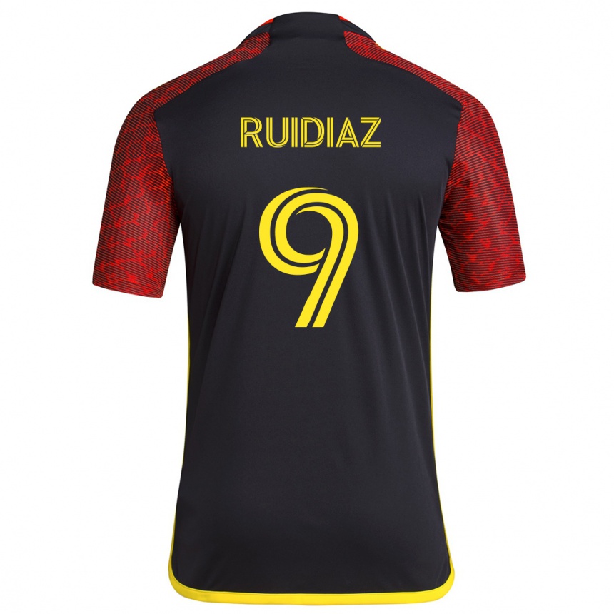 Kids Football Raúl Ruidíaz #9 Red Black Away Jersey 2024/25 T-Shirt