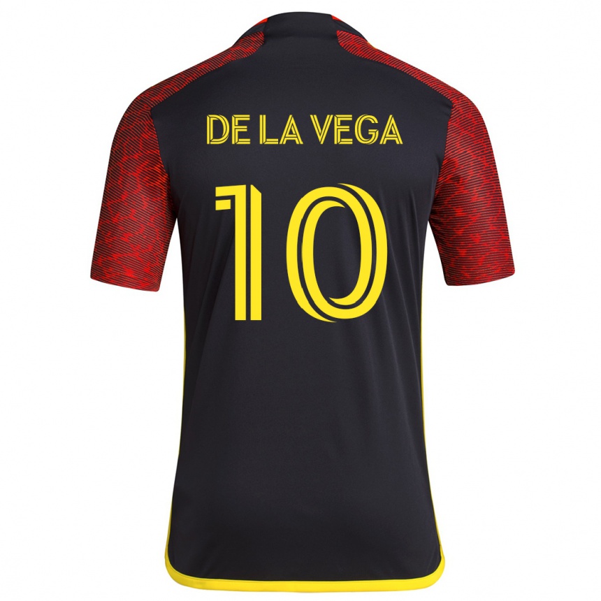 Kids Football Pedro De La Vega #10 Red Black Away Jersey 2024/25 T-Shirt